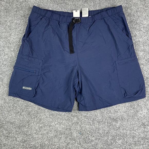 Columbia Shorts Mens L Navy Belted Cargo Outdoor Trail Quick Dry Nylon Mesh - Picture 1 of 8